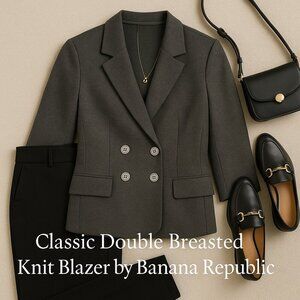 Banana Republic Double Breasted Tailored Knit Blazer Charcoal Gray Size 10